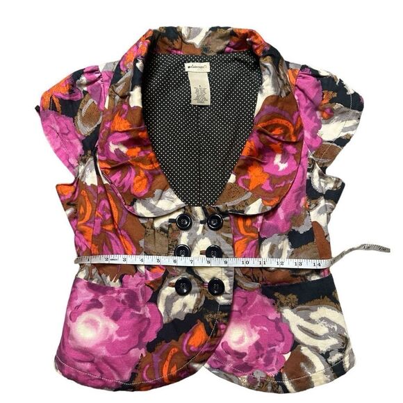 Anthropologie Elevenses Linen Blend Floral Short Cap Sleeve Blazer Size 6 - Picture 8 of 10